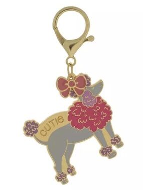 New Poodle Enamel Keychain Charm - Gray & Pink Bag Charm